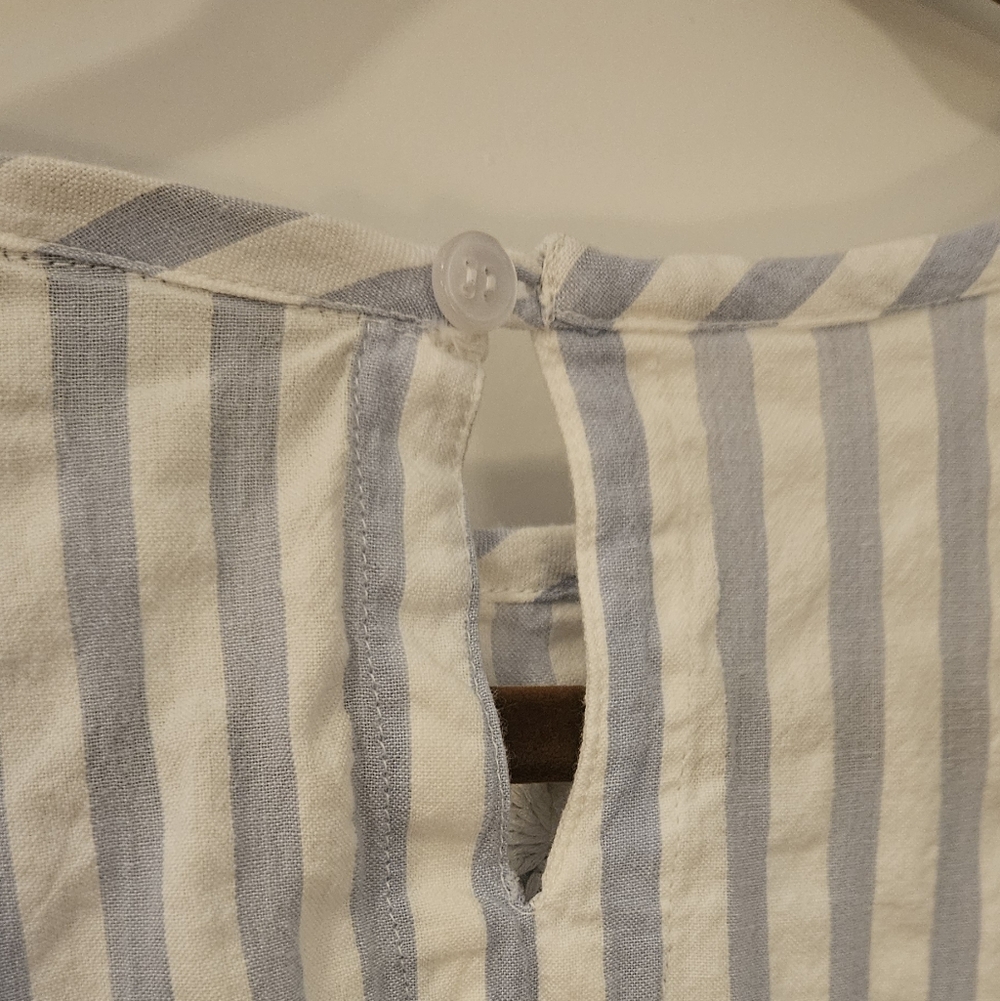 Madison Matthews Striped Blue and White Dress with Floral Embroidery- MEDIUM - Picture 7 of 7